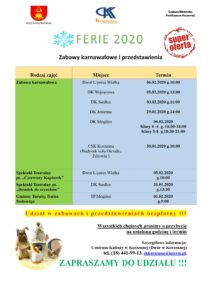 Warsztaty, zabawy karnawałowe, spektakle oraz wyjazdy – Oferta Ferii Zimowych 2020