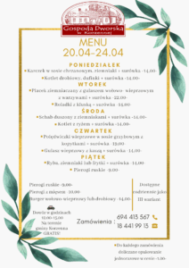 Restauracja „Gospoda Dworska” oferuję obiady na wynos !!!