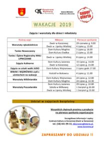Wakacje 2019 – Zajęcia i warsztaty dla dzieci i młodzieży